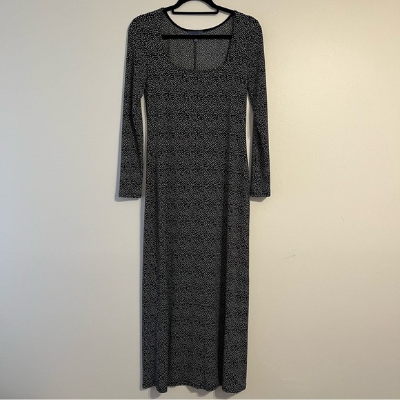 ModCloth black white speckled long sleeve stretchy maxi dress with polka dots - Picture 1 of 7